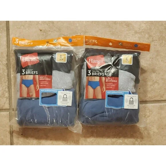 Hanes Lot Of 2 Tagless Large 36-38 Men 3 Pack Soft Breathable Briefs