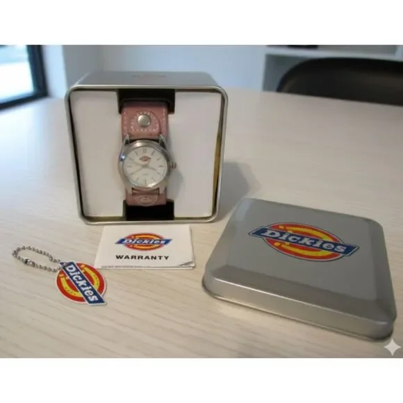 Dickies Quartz Watch Vintage Pink Suede Leather Band With Box Papers Tag Womens