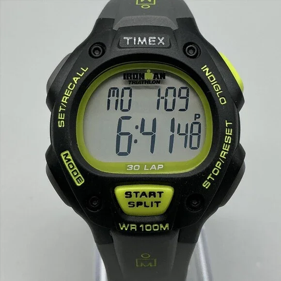 Timex Ironman Triathlon 30-Lap Mens Watch 38mm Gray Digital Resin Strap New Batt