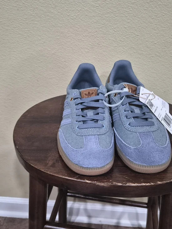 Adidas Samba OG Men's Light Blue Denim & Suede Sneakers Size 6.5
