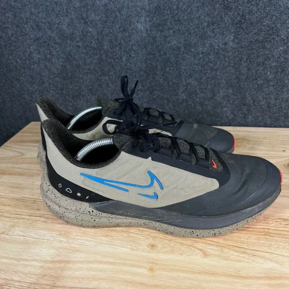Nike Air Winflo 9 Shield Mens Running Shoes Khaki Black Blue DM1106-200 Size 11