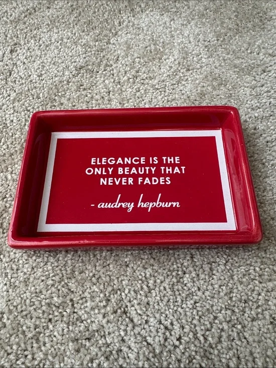 Target Red Ceramic Vanity Trinket  Tray with Quote
