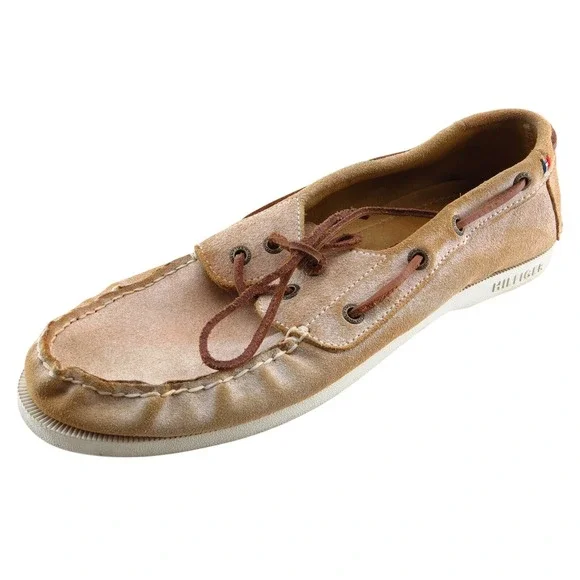 Tommy Hilfiger Boat Shoes‎ Brown Leather Men Shoes Size 9.5 Medium