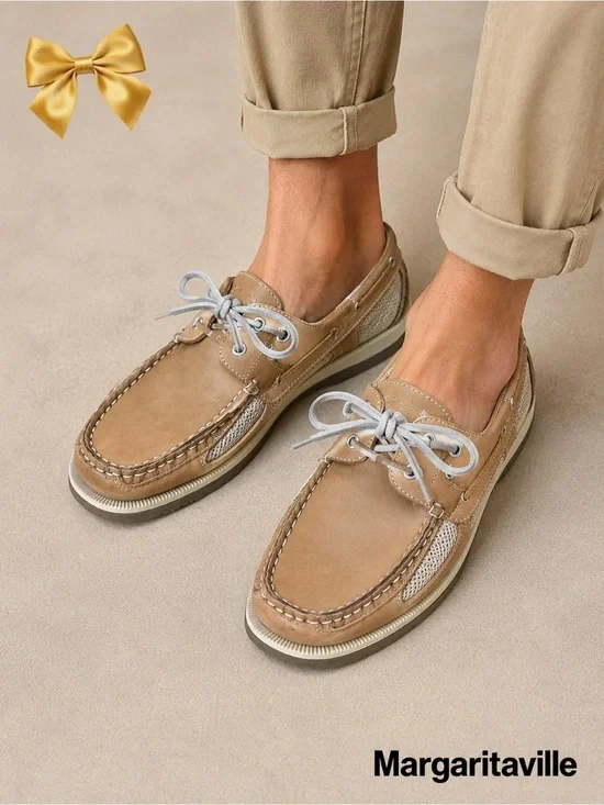 Margaritaville Tan Leather Boat Shoes Size 11
