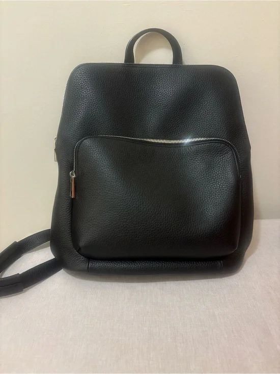 Quince Black Pebbled Italian Leather Backpack