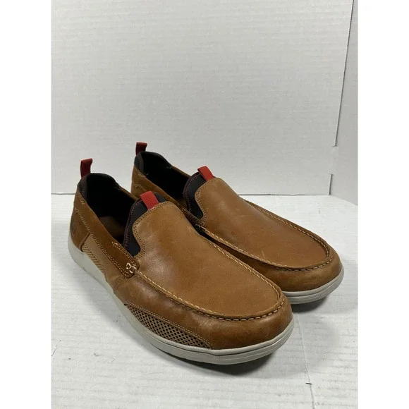 Dunham Fitsmart Mens Tan Leather SlipOn Boat Shoes Loafers CH9136 S: 14 2E Wide‎