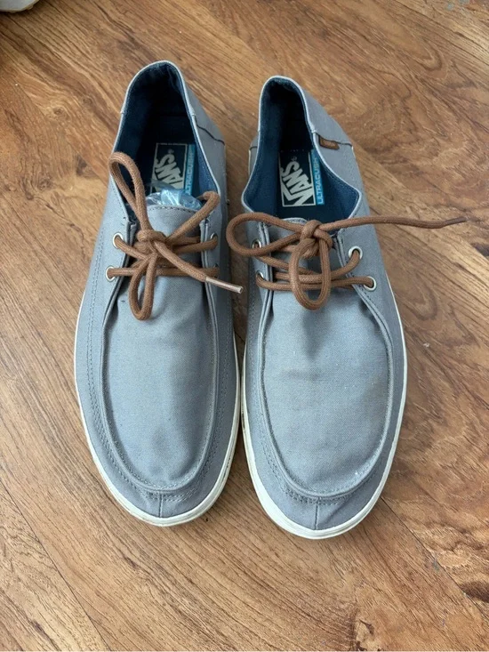 Vans Men's Gray Canvas Boat Shoes with Brown Laces