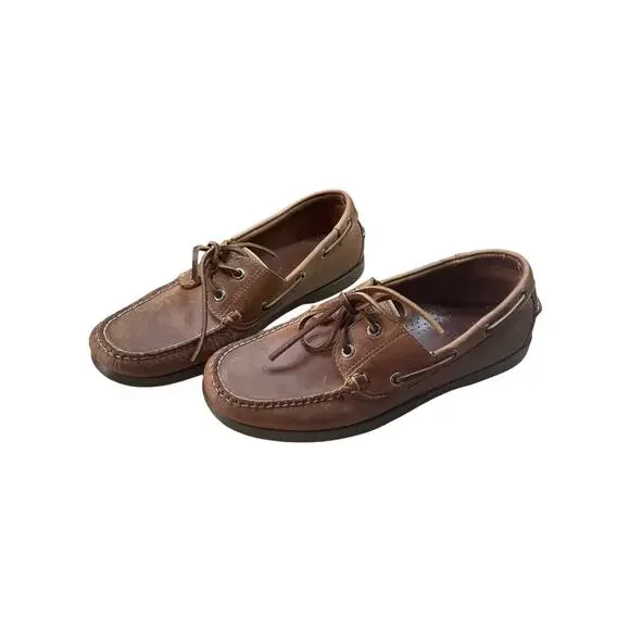 L.L.Bean Men’s 9.5 Brown Leather Boat Shoes Moc Toe Lace Up Deck Shoes