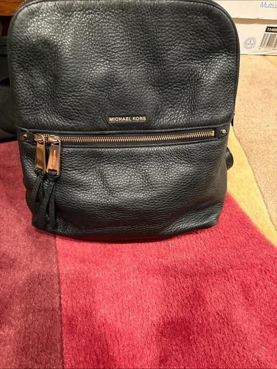 Michael Kors Black Pebbled Leather Backpack with Gold Hardware