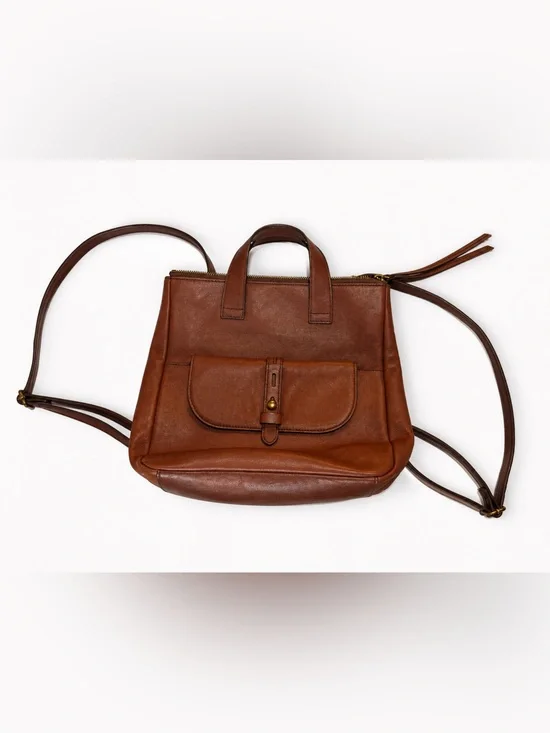 Fossil Hunter Brown Leather Convertible Backpack Purse Shoulder Bag Cognac