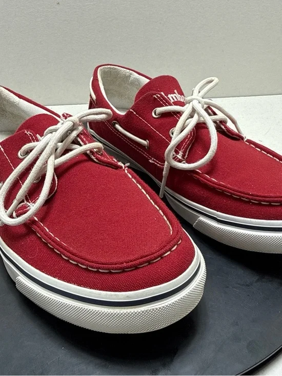 Timberland‎ Men’s Red Canvas Boat Shoes with White Laces