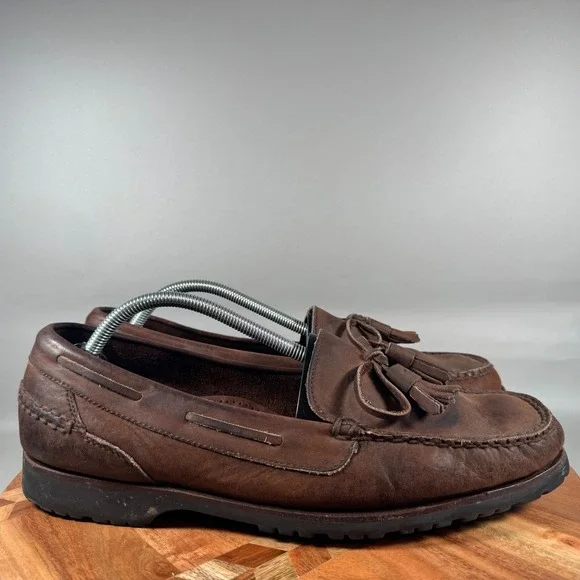 Cole‎ Haan Mens 12M Brown Leather Tassel Lug Sole Boat Shoe Loafers C00358