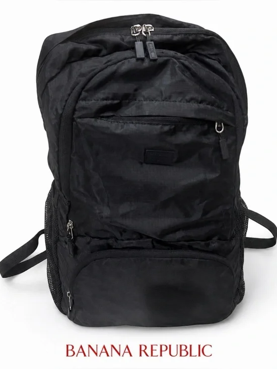 Banana Republic Large Black Nylon Backpack Unisex Packable 4 Pocket Travel Bag