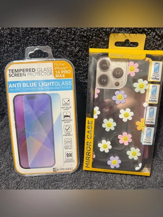 Mirror Phone Case with Colorful Flower Design - Black iPhone 14 Pro Max