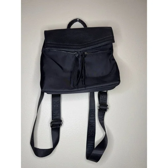 Botkier New York Black Nylon Backpack Logo Webbing Straps‎ Tassel Zip Bag