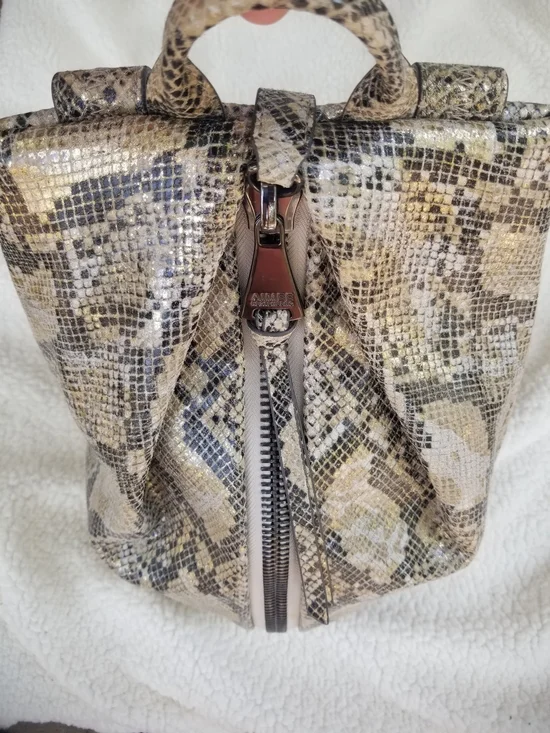 AIMEE KESTENBERG Snake-Print Tote in Beige, Black and Gold Tones