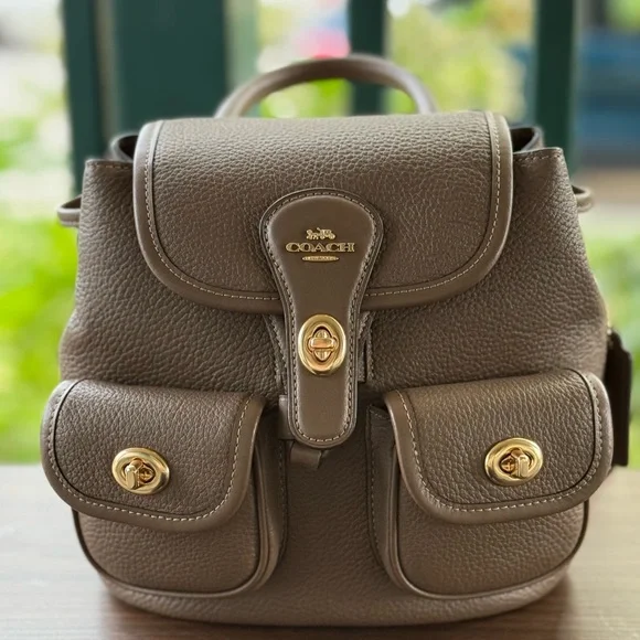 Coach Hadley Taupe Pebbled Leather Mini Backpack with Gold Hardware