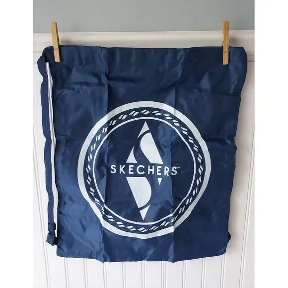 Skechers Drawstring Backpack Daypack Blue Reusable Bag Beach Gym Shopper Tote‎