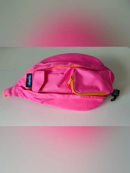 KAVU Pink Rope Sling Bag Crossbody Backpack Orange Accent Pockets