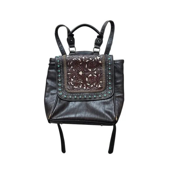 Trinity Ranch Brown Backpack Tooled Leather Bag‎ Western Cowgirl