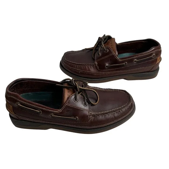 Sperry Top Sider Mako Collection Men's preppy  Brown Leather Boat Shoes SZ 9.5 M
