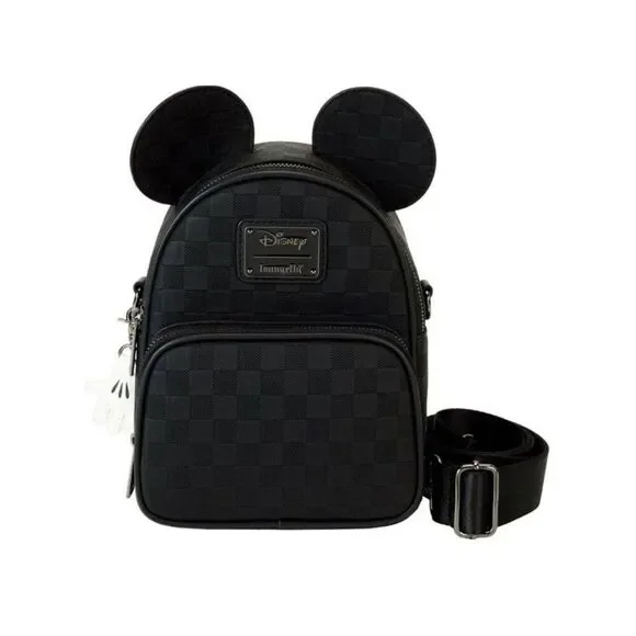 Disney Parks Loungefly Black Woven Faux Leather Mickey Mouse Ears Backpack NWT