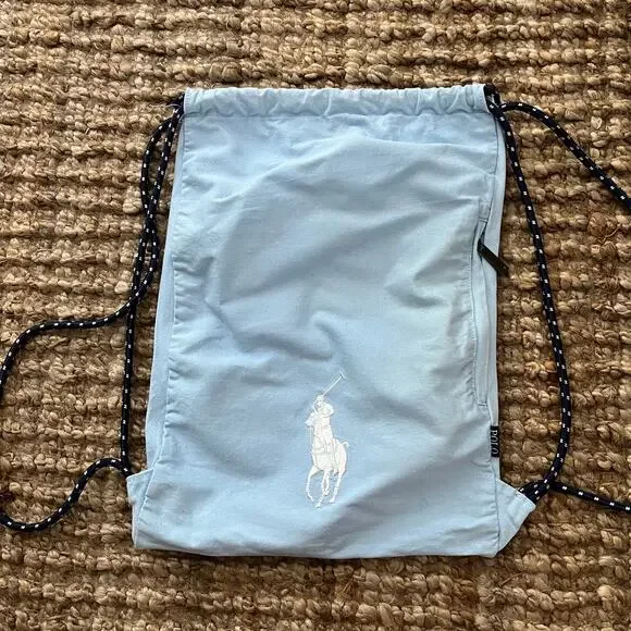 Polo Ralph Lauren Big Pony Canvas Drawstring Backpack Light Blue Cotton Bag