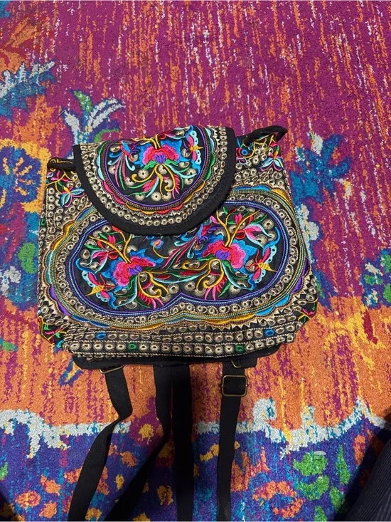 Embroidered Black Multi-Color Boho Shoulder Bag