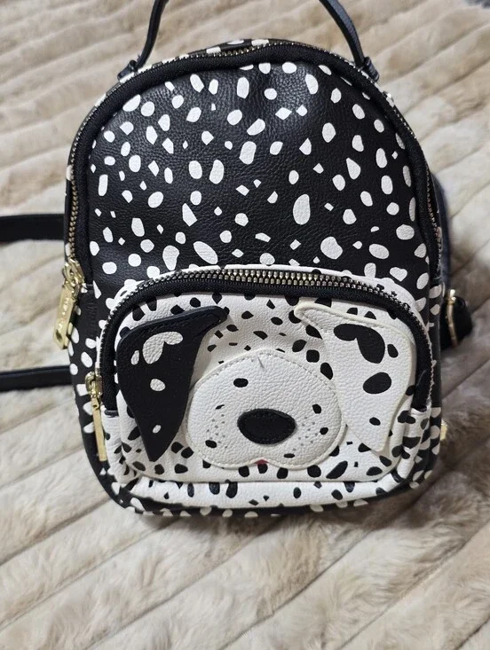 Betsey Johnson Black & White Dalmatian Puppy Dog Face Mini Backpack