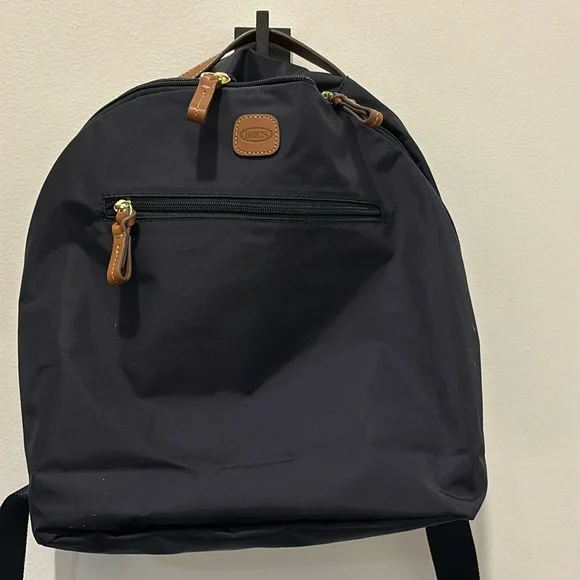 Bric's Black Backpack with Brown Leather Trim