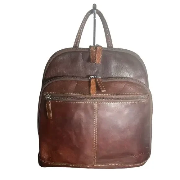 Jack Georges Brown Leather Backpack Bag voyager collection heritage leather