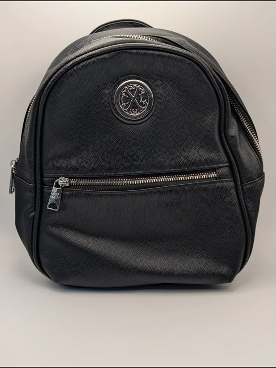 CXL by Christian Lacroix Black Pebbled Backpack Zip Top Silver Hardware