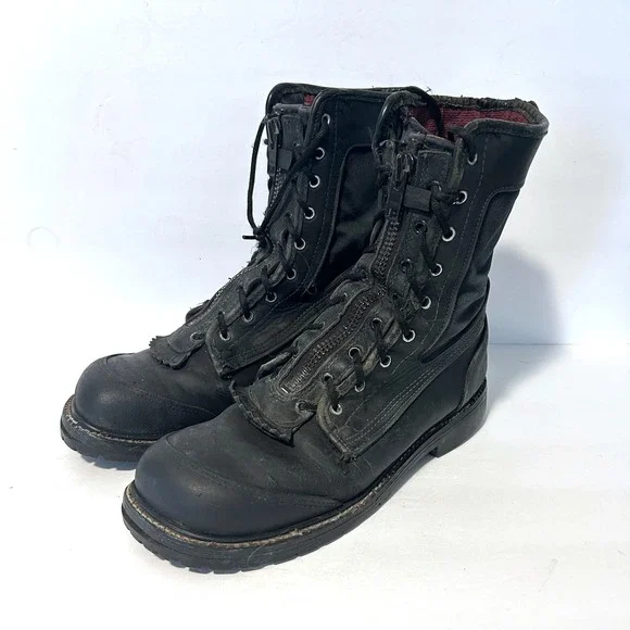 Pro Warrington Honeywell Fire Fighter Boots Mens 9.5 E Black Zip Lace Up Leather