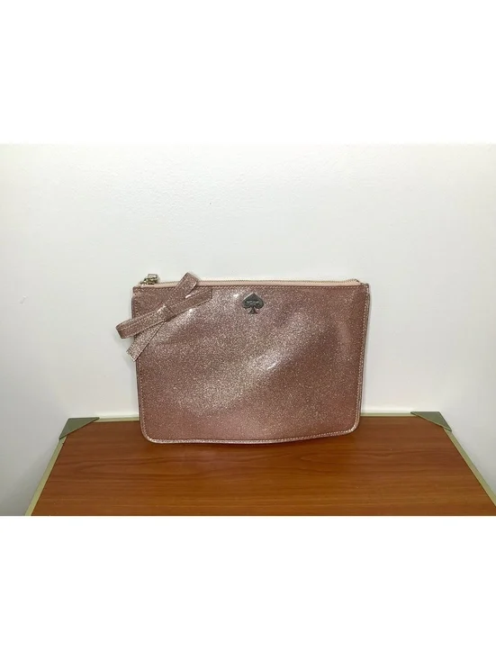 < Kate Spade Rose Gold Glitter Vinyl Zip Clutch Bag >