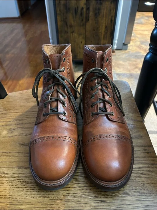 Frye Brown (Cognac) Leather Brogue Cap-Toe Lace Boots 10.5 Men’s Made in USA