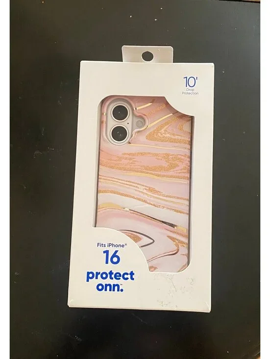 Onn Case for iPhone 16 Pink Gold Marble