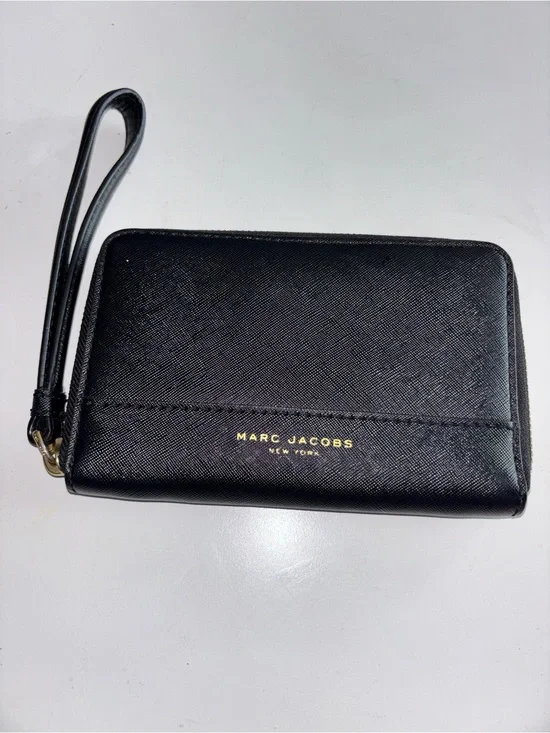 Marc Jacobs Black Saffiano Wristlet Clutch with Gold Logo