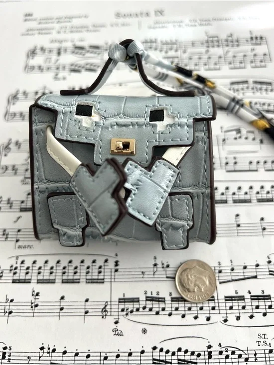 Mini Light Blue Handbag-Shaped AirPods Case Holder with Strap & Keychain