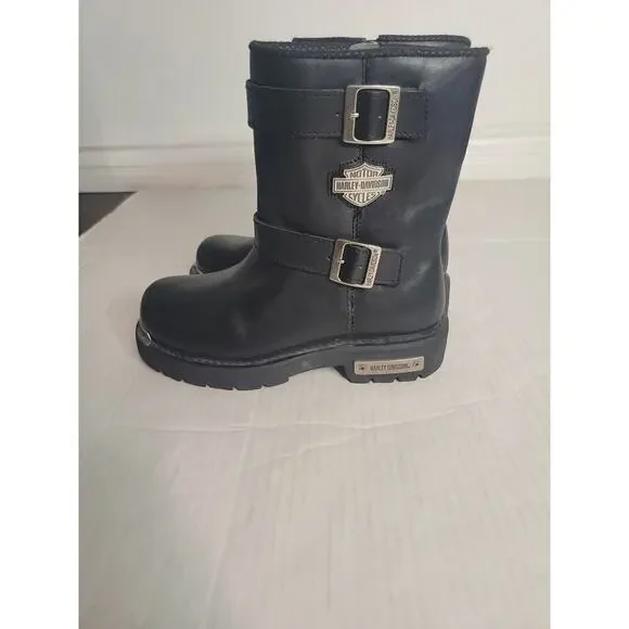 Harley-Davidson Boots Men's SZ 8 Zip Buckled Black Motorcycle Grunge 91724