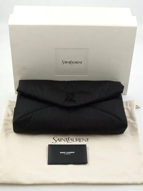 AUTHENTIC Saint Laurent Cassandre Large Envelope Pouch Clutch in Black Nylon NEW