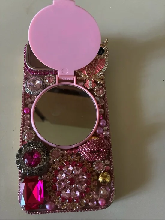Decorative Pink Rhinestone Phone Case Mirror Accessory