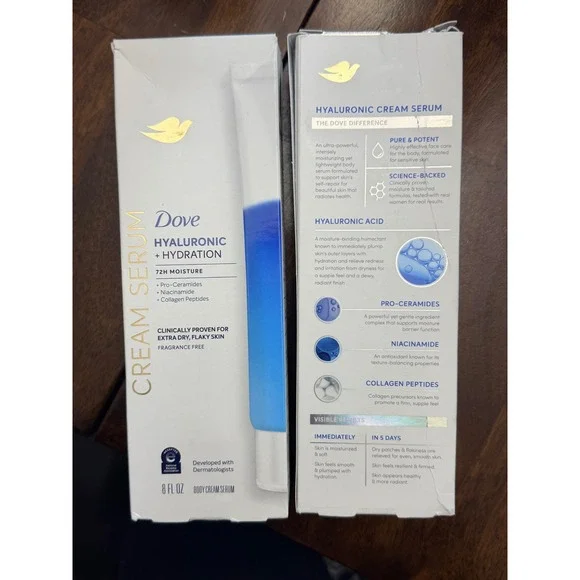 Dove Hyaluronic Hydration Cream‎ Serum 8 oz 72H Moisture Fragrance Free 2 Pack