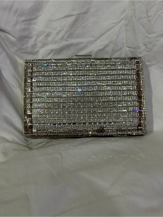 Abella Silver Crystal-Studded Evening Clutch