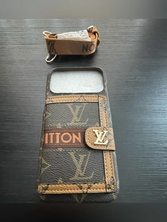 iPhone 17 pro max Brown and Tan Cardholder crossbody Phone Case