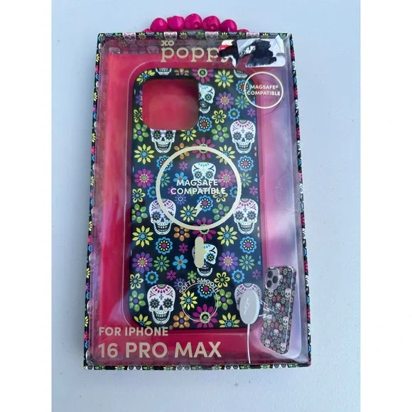 XO Poppy iPhone 16 Pro Max Case MagSafe Sugar Skull Floral Silicone Black New