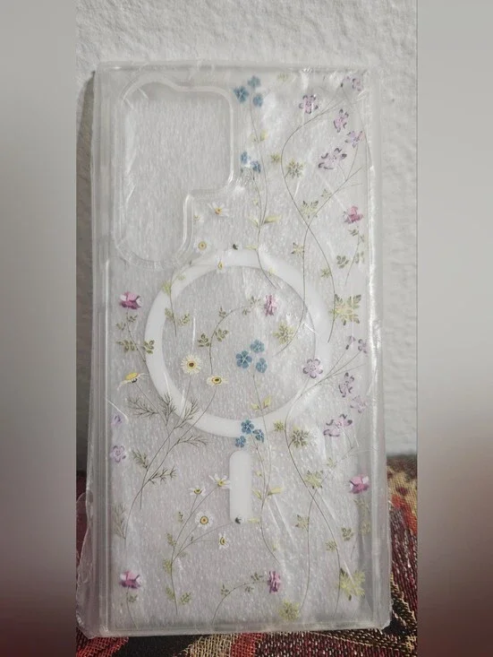 Clear Floral Magnetic Ring Phone Case - Transparent with Pastel Flowers