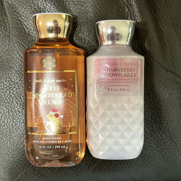 Bath and body strawberry snowflakes lotion and jolly gingerbread body wash