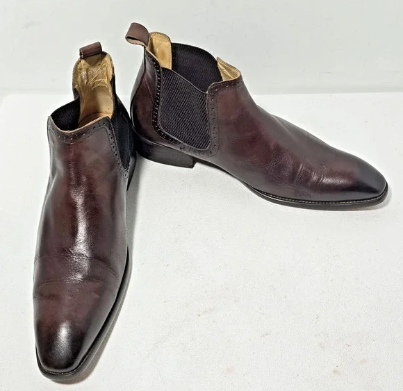 Maison Forte Chestnut Leather Chukka Style Boots Side Elastic Gore Size 9