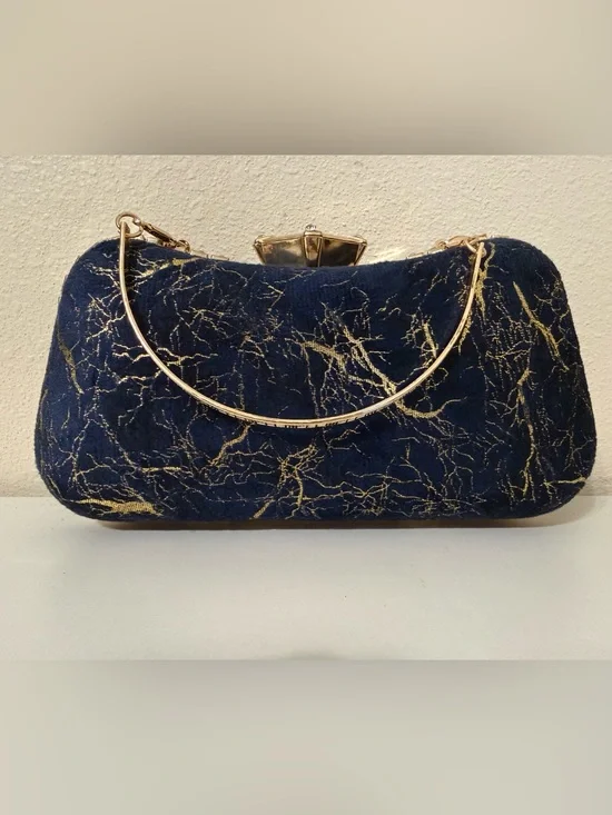 Navy and Gold Marble-Accent Evening Clutch