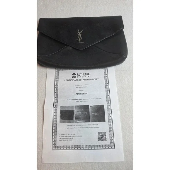 Authentic Saint Laurent Cassandre Large Envelope Pouch Black Leather - WITH COA